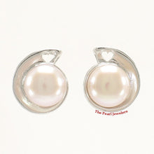 Load image into Gallery viewer, Sterling Silver Pink Pearl Stud Earrings – Rhodium Plated