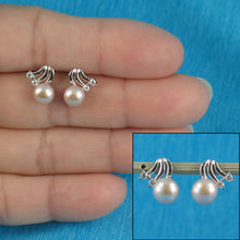 Load image into Gallery viewer, Sterling Silver Pink Pearl &amp; 4 CZ Stud Earrings