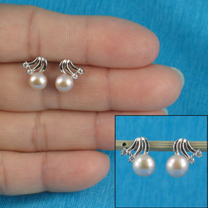 Sterling Silver Pink Pearl & 4 CZ Stud Earrings