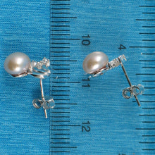 Load image into Gallery viewer, Sterling Silver Pink Pearl &amp; 4 CZ Stud Earrings