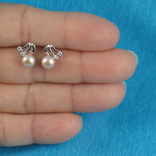 Load image into Gallery viewer, Sterling Silver Pink Pearl &amp; 4 CZ Stud Earrings