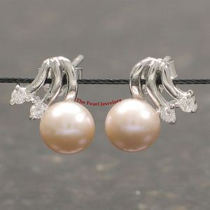 Sterling Silver Pink Pearl & 4 CZ Stud Earrings