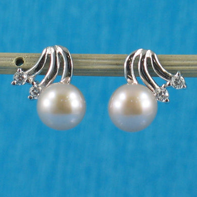 Sterling Silver Pink Pearl & 4 CZ Stud Earrings