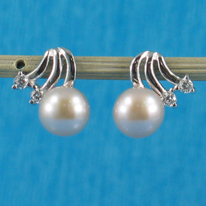 Sterling Silver Pink Pearl & 4 CZ Stud Earrings