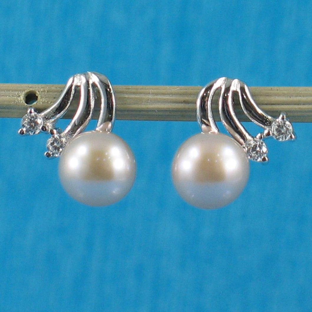 Sterling Silver Pink Pearl & 4 CZ Stud Earrings