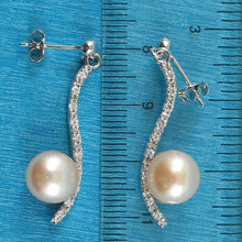 Load image into Gallery viewer, Sterling Silver Pink Pearl &amp; CZ Dangle Stud Earrings