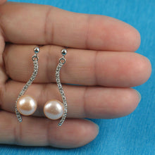 Load image into Gallery viewer, Sterling Silver Pink Pearl &amp; CZ Dangle Stud Earrings