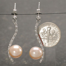 Load image into Gallery viewer, Sterling Silver Pearl &amp; CZ Dangle Stud Earrings (White , Black , Pink )