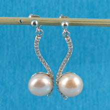 Load image into Gallery viewer, Sterling Silver Pink Pearl &amp; CZ Dangle Stud Earrings