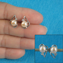 Load image into Gallery viewer, Sterling Silver Pink Pearl &amp; CZ Stud Earrings