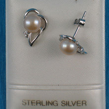Load image into Gallery viewer, Sterling Silver Pink Pearl &amp; CZ Stud Earrings