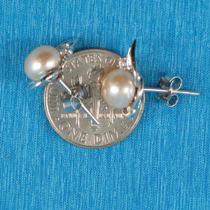 Sterling Silver Pink Pearl & CZ Stud Earrings