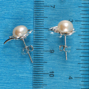 Sterling Silver Pink Pearl & CZ Stud Earrings