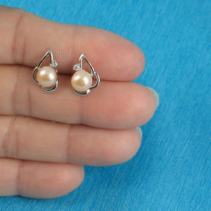 Sterling Silver Pink Pearl & CZ Stud Earrings