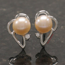 Load image into Gallery viewer, Sterling Silver Pink Pearl &amp; CZ Stud Earrings