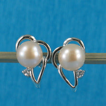 Load image into Gallery viewer, Sterling Silver Pink Pearl &amp; CZ Stud Earrings