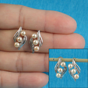 Sterling Silver Pink Pearl & Cubic Zirconia Stud Earrings