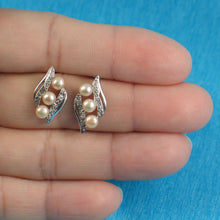 Load image into Gallery viewer, Sterling Silver Pink Pearl &amp; Cubic Zirconia Stud Earrings