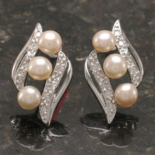 Load image into Gallery viewer, Sterling Silver Pink Pearl &amp; Cubic Zirconia Stud Earrings
