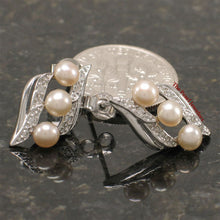 Load image into Gallery viewer, Sterling Silver Pink Pearl &amp; Cubic Zirconia Stud Earrings