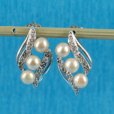 Sterling Silver Pink Pearl & Cubic Zirconia Stud Earrings