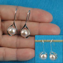 Load image into Gallery viewer, Sterling Silver Pink Pearl Wave Hook Earrings