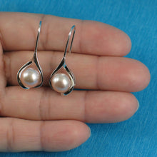 Load image into Gallery viewer, Sterling Silver Pink Pearl Wave Hook Earrings