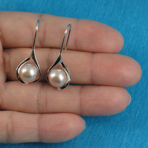 Sterling Silver Wave Hook Cultured Pearl Earrings