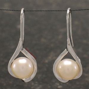 Sterling Silver Wave Hook Cultured Pearl Earrings