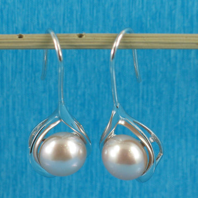 Sterling Silver Pink Pearl Wave Hook Earrings