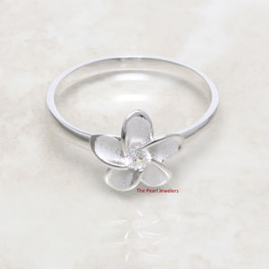 Sterling Silver Plumeria Flower Ring with Cubic Zirconia (10mm)