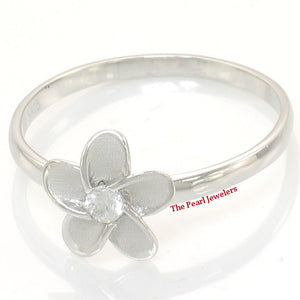 Sterling Silver Plumeria Flower Ring with Cubic Zirconia (10mm)