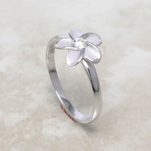 Load image into Gallery viewer, Sterling Silver Plumeria Flower Ring with Cubic Zirconia (10mm)