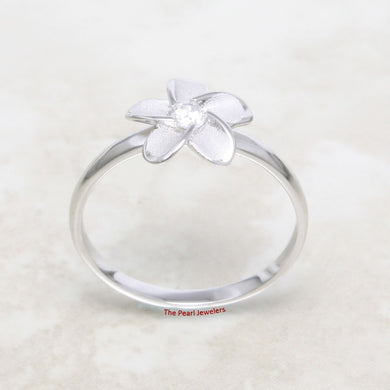 Sterling Silver Plumeria Flower Ring with Cubic Zirconia (10mm)