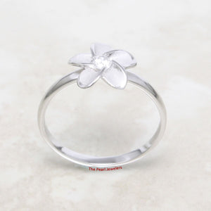Sterling Silver Plumeria Flower Ring with Cubic Zirconia (10mm)
