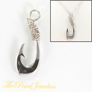 Sterling Silver Polynesian Fish Hook Pendant Necklace