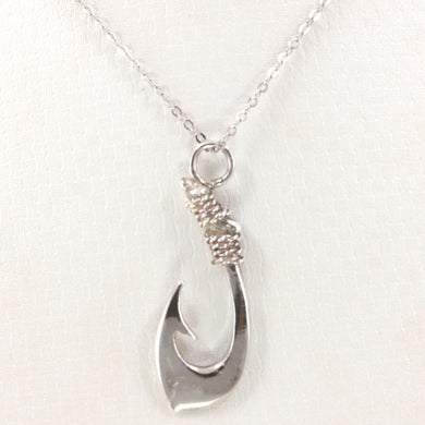 Sterling Silver Polynesian Fish Hook Pendant Necklace