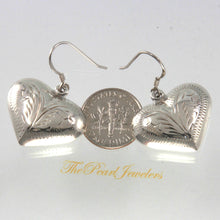 Load image into Gallery viewer, Sterling Silver Chased Puffy Heart Dangle Earrings