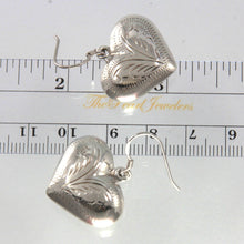 Load image into Gallery viewer, Sterling Silver Chased Puffy Heart Dangle Earrings