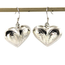 Load image into Gallery viewer, Sterling Silver Chased Puffy Heart Dangle Earrings