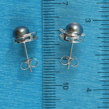 Load image into Gallery viewer, Sterling Silver Black Pearl Stud Earrings – Rhodium Plated