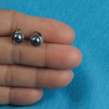 Load image into Gallery viewer, Sterling Silver Black Pearl Stud Earrings – Rhodium Plated