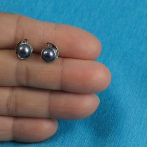 Sterling Silver Black Pearl Stud Earrings – Rhodium Plated