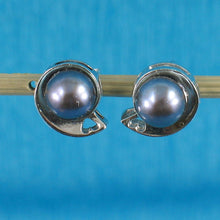 Load image into Gallery viewer, Sterling Silver Black Pearl Stud Earrings – Rhodium Plated