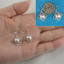 Load image into Gallery viewer, Sterling Silver Lavender Pearl CZ Rhombus Hook Earrings