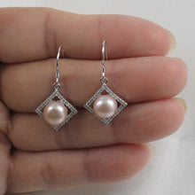 Load image into Gallery viewer, Sterling Silver Lavender Pearl CZ Rhombus Hook Earrings