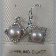 Load image into Gallery viewer, Sterling Silver Lavender Pearl CZ Rhombus Hook Earrings