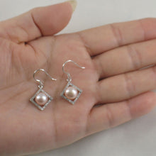 Load image into Gallery viewer, Sterling Silver Lavender Pearl CZ Rhombus Hook Earrings
