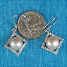 Load image into Gallery viewer, Sterling Silver Lavender Pearl CZ Rhombus Hook Earrings