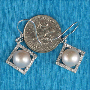 Sterling Silver Lavender Pearl CZ Rhombus Hook Earrings